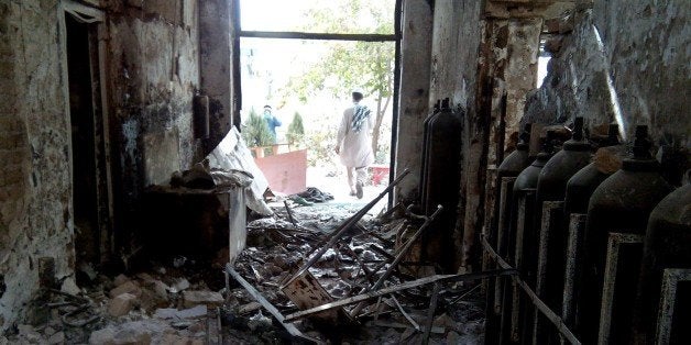 The damaged interior of the hospital in which the Medecins Sans Frontieres (MSF) medical charity operated is seen on October