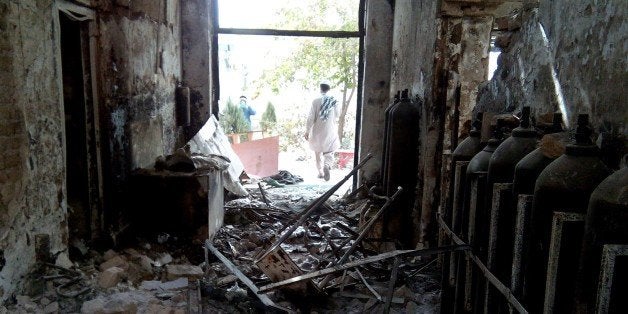 The damaged interior of the hospital in which the Medecins Sans Frontieres (MSF) medical charity operated is seen on October 13, 2015 following an air strike in the northern city of Kunduz. Thirty-three people are still missing days after a US air strike on an Afghan hospital, the medical charity has warned, sparking fears the death toll could rise significantly. AFP PHOTO (Photo credit should read STR/AFP/Getty Images)