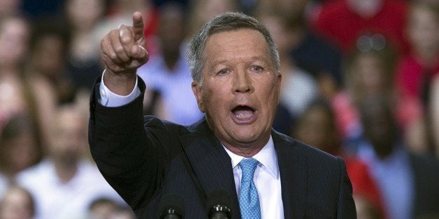 Ohio Gov. John Kasich announces he is running for the 2016 Republican partyâs nomination for president during a campaign rally at Ohio State University, Tuesday, July 21, 2015, in Columbus, Ohio. Kasich, a two-term governor and former congressman, has little name recognition in the crowded GOP field, but he is already airing television ads in New Hampshire where he is heading immediately after making his run official. (AP Photo/John Minchillo)