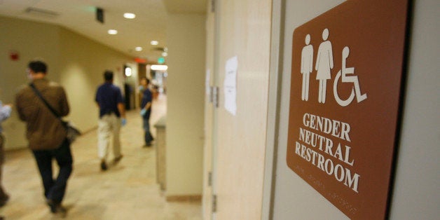 **ADVANCE FOR SUNDAY AUG. 26**A sign marks the entrance to a gender neutral restroom at the University of Vermont in Burling