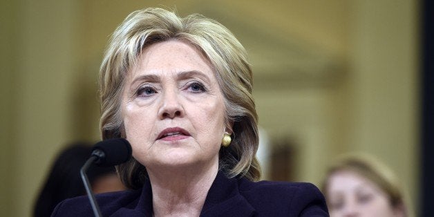 Former Secretary of State and Democratic Presidential hopeful Hillary Clinton testifies to the House Select Committee on Benghazi on Capitol Hill in Washington, DC, October 22, 2015. AFP PHOTO / SAUL LOEB (Photo credit should read SAUL LOEB/AFP/Getty Images)