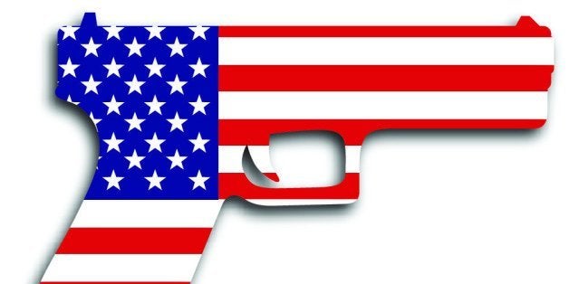 Vector illustration of a semi-automatic handgun with an american flag icon.