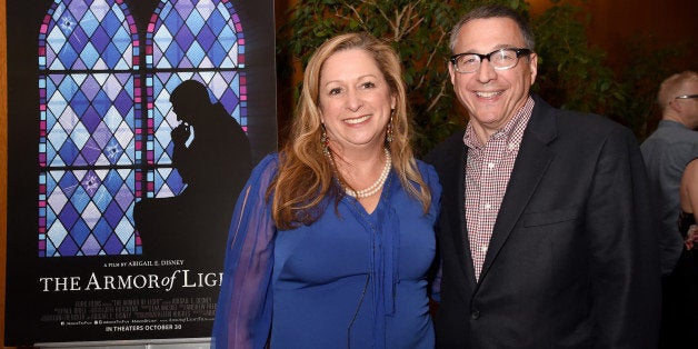 LOS ANGELES, CA - OCTOBER 14: Filmmaker Abigail Disney (L) and Reverend Rob Schenck attend the 'The Armor Of Light' Los Angeles Premiere at the Directors Guild Of America on October 14, 2015 in Los Angeles, California. (Photo by Jeff Kravitz/FilmMagic)