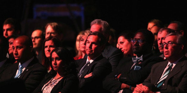 BOULDER, CO - OCTOBER 28: Audience members watch the CNBC Republican Presidential Debate at University of Colorados Coors Ev