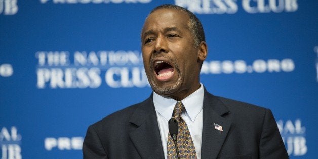 WASHINGTON, USA - OCTOBER 9: Republican Presidential Candidate Dr. Ben Carson speaks at a luncheon at the National Press Club in Washington, USA on October 9, 2015. (Photo by Samuel Corum/Anadolu Agency/Getty Images)