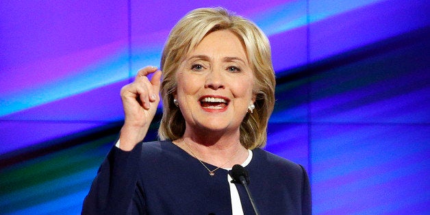 In this Oct. 13, 2015, photo, Democratic presidential candidate Hillary Rodham Clinton speaks during the Democratic presidential debate in Las Vegas. It seems like there was a 15-year virtual gag order on guns in presidential politics. But Democrats are talking again about the issue. President Barack Obama is considering taking more executive action. Clinton says sheâs had "enough" of the legislative stalemate on guns. (AP Photo/John Locher)