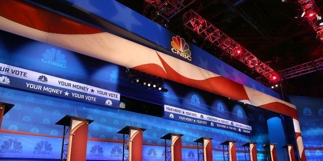 BOULDER, CO - OCTOBER 27: The stage is prepared for the CNBC Republican presidential debate at the University of Colorado October 27, 2015 in Boulder, Colorado. The 14 Republican presidential candidates will take part in theird republican debate that will be broken into two debates October 28. (Photo by Justin Sullivan/Getty Images)