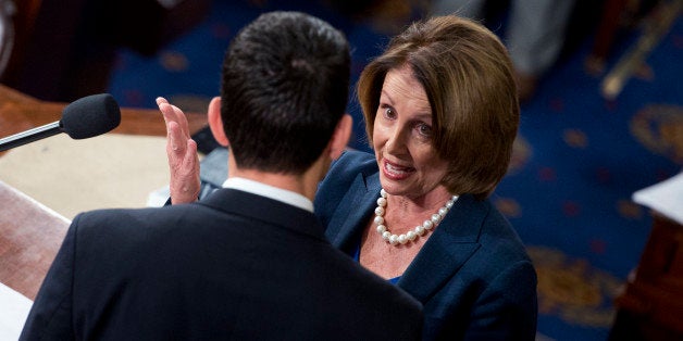 UNITED STATES - OCTOBER 29: House Minority Leader Nancy Pelosi, D-Calif., prepares to hand the gavel to Rep. Paul Ryan, R-Wis