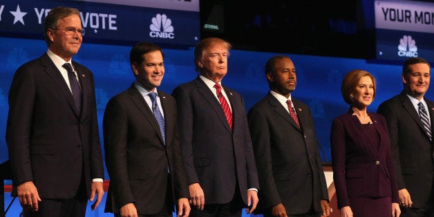 BOULDER, CO - OCTOBER 28: Presidential candidates Jeb Bush (L-R), Sen. Marco Rubio (R-FL), Donald Trump, Ben Carson, Carly