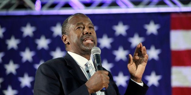 Republican presidential candidate, retired neurosurgeon Ben Carson addresses supporters at Spring Arbor University in Spring Arbor, Mich., , Wednesday, Sept. 23, 2015. (AP Photo/Carlos Osorio)