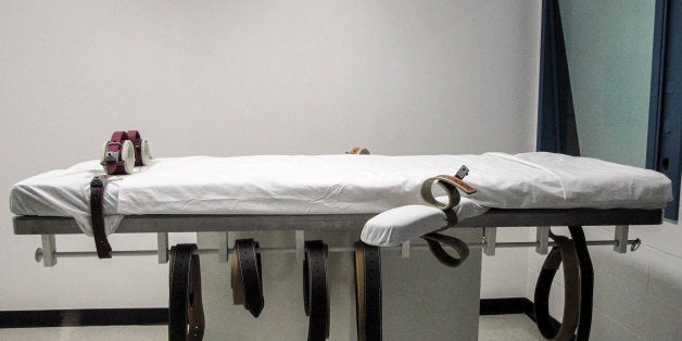 FILE - This July 7, 2010 file photo shows Nebraska's lethal injection chamber at the State Penitentiary in Lincoln, Neb. Thereâs not a lot of sympathy for the 11 men on death row in Nebraska, but spurred by frustration about the growing difficulty and cost of carrying out executions, lawmakers are considering eliminating the death penalty. (AP Photo/Nate Jenkins, File)