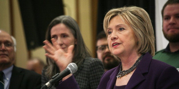 RADISSON NASHUA HOTEL, NASHUA, NH, UNITED STATES - 2015/11/09: Democratic presidential candidate Hillary Clinton addresses members of the League of Conservation Voters during an endorsement ceremony at the Radisson Hotel Nashua. (Photo by Luke William Pasley/Pacific Press/LightRocket via Getty Images)