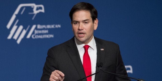 Republican Presidential hopeful Marco Rubio of Florida speaks during the 2016 Republican Jewish Coalition Presidential Candidates Forum in Washington, DC, December 3, 2015. AFP PHOTO / SAUL LOEB / AFP / SAUL LOEB (Photo credit should read SAUL LOEB/AFP/Getty Images)