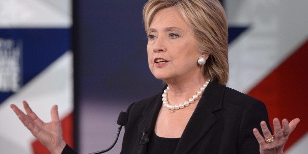 Democratic Presidential hopeful Hillary Clinton speaks during the second Democratic presidential primary debate in the Sheslo