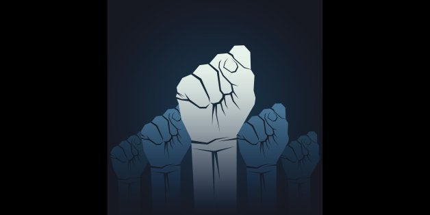 power or unity concept, close hand fist up hand background vector