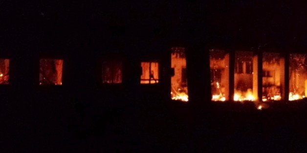 KUNDUZ, AFGHANISTAN -OCTOBER 03: Fire at Doctors Without Borders (MSF) after a US airstrike on MSF hospital in Kunduz, Afghan