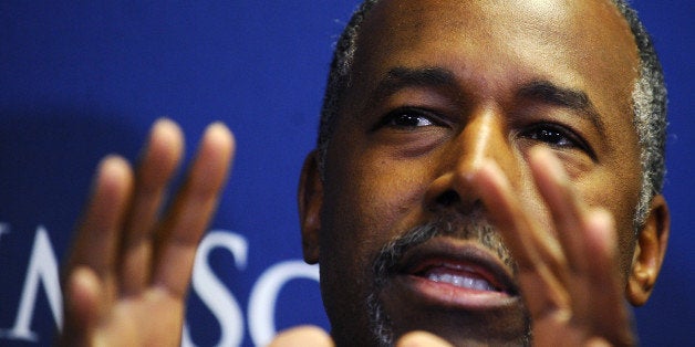 Republican Presidential candidate, Dr. Ben Carson speaks to the media before a town hall event at Bob Jones University, Frida