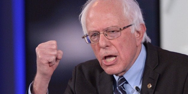 Democratic Presidential hopeful Bernie Sanders gestures during the second Democratic presidential primary debate in the Shesl