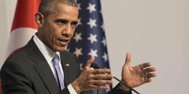 ANTALYA, TURKEY - NOVEMBER 16: US President Barack Obama speaks during a press conference on day two of the G20 Turkey Leaders Summit on November 16, 2015 in Antalya, Turkey. (Photo by Mehmet Ali Ozcan/Anadolu Agency/Getty Images)