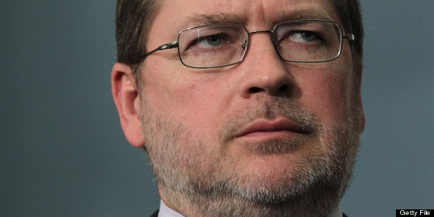 WASHINGTON, DC - APRIL 12: Grover Norquist, president of Americans for Tax Reform (ATR), speaks during a news conference April 12, 2013 at the U.S. Capitol in Washington, DC. Norquist was joined by Republican House members to discuss their oppositions on tax increases. (Photo by Alex Wong/Getty Images)