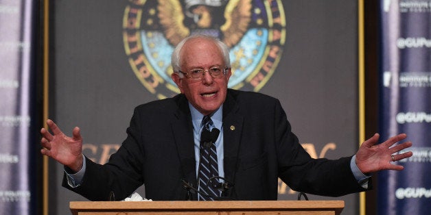 WASHINGTON, DC - NOVEMBER, 19: Senator Bernie Sanders delivers his long-awaited speech on 'democratic socialism' at Georgetown University on November 19, 2015 in Washington, DC. (Jonathan Newton / The Washington Post via Getty Images)