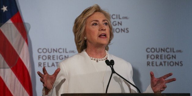 NEW YORK, USA - NOVEMBER 19: Former United States Secretary of State and Democratic Presidential Candidate Hillary Clinton delivers a speech about Syrian civil war and fighting against terrorism at the Council on Foreign Relations in New York, USA on November 19, 2015. (Photo by Cem Ozdel/Anadolu Agency/Getty Images)