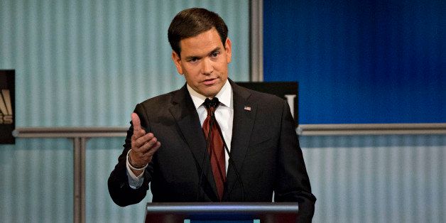 Senator Marco Rubio, a Republican from Florida and 2016 Republican presidential candidate, speaks during a presidential candidate debate in Milwaukee, Wisconsin, U.S., on Tuesday, Nov. 10, 2015. The fourth Republican debate, hosted by Fox Business Network and the Wall Street Journal, focuses on the economy with eight presidential candidates included in the main event and four in the undercard version. Photographer: Daniel Acker/Bloomberg via Getty Images 