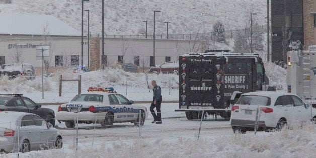 Colorado Springs, CO - NOV, 28: The scene outside the Planned Parenthood building in Colorado Springs, CO on Saturday, November 28, 2015. (Photo by Matthew Staver/For The Washington Post via Getty Images)