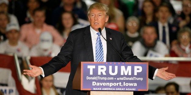 Republican presidential candidate Donald Trump speaks during a campaign rally Saturday, Dec. 5, 2015, in Davenport, Iowa. (AP