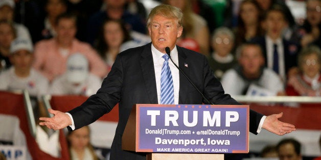 Republican presidential candidate Donald Trump speaks during a campaign rally Saturday, Dec. 5, 2015, in Davenport, Iowa. (AP Photo/Charlie Neibergall)