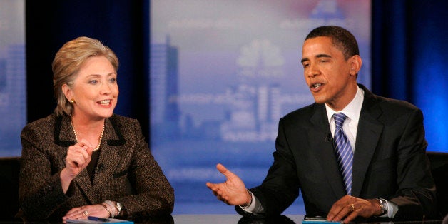 ** FILE ** In this Feb. 26, 2008 file photo, then Democratic presidential hopefuls Sen. Hillary Rodham Clinton, D-N.Y., left, and Sen. Barack Obama, D-Ill., respond to a question during a Democratic presidential debate in Cleveland, Ohio. Presidents typically say they want to be surrounded by strong-willed people who have the courage to disagree with them. Obama, reaching out to Clinton and Republicans, actually might mean it. (AP Photo/Mark Duncan, File)