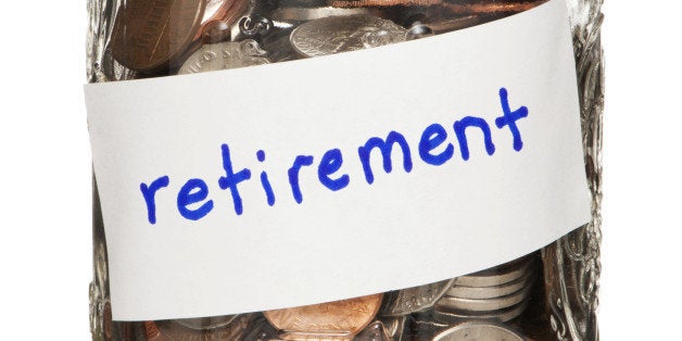 Jar of Coins Labeled Retirement on White