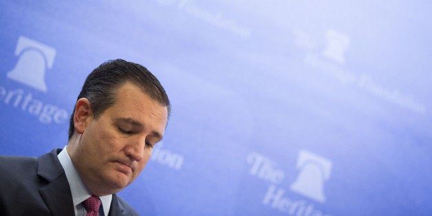 Senator Ted Cruz, a Republican from Texas and 2016 presidential candidate, pauses while speaking at the Heritage Foundation i