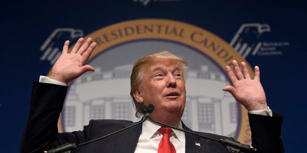 Republican presidential candidate Donald Trump speaks at the Republican Jewish Coalition Presidential Forum in Washington, Th