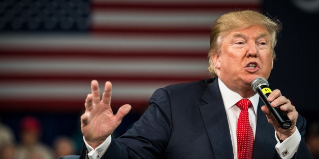 AIKEN, SC - DECEMBER 12: Republican presidential candidate Donald Trump speaks to the crowd at a town hall meeting December 12, 2015 in Aiken, South Carolina. The South Carolina Republican primary is scheduled for February 20, 2016. (Photo by Sean Rayford/Getty Images)