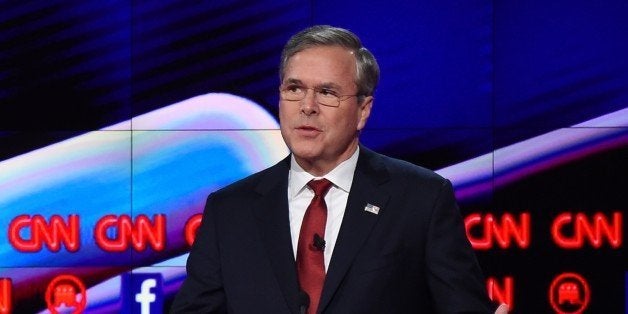 Republican presidential candidate former Gov. Florida Jeb Bush speaks during the Republican Presidential Debate, hosted by CNN, at The Venetian Las Vegas on December 15, 2015 in Las Vegas, Nevada. AFP PHOTO/ ROBYN BECK / AFP / ROBYN BECK (Photo credit should read ROBYN BECK/AFP/Getty Images)