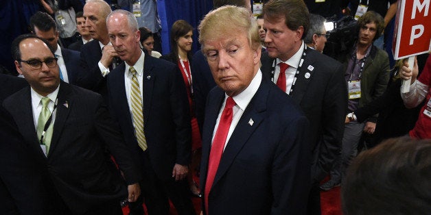 LAS VEGAS, NV - DECEMBER 15: Republican presidential candidate Donald Trump talks to reporters in the spin room following the CNN presidential debate at The Venetian Las Vegas on December 15, 2015 in Las Vegas, Nevada. Thirteen Republican presidential candidates are participating in the fifth set of Republican presidential debates. (Photo by Ethan Miller/Getty Images)