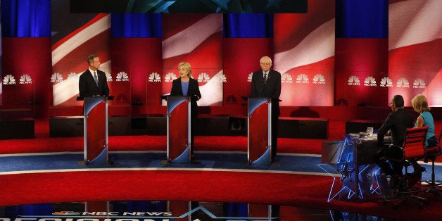 2016 Democratic presidential candidates Martin O'Malley, former governor of Maryland, from left, Hillary Clinton, former Secr