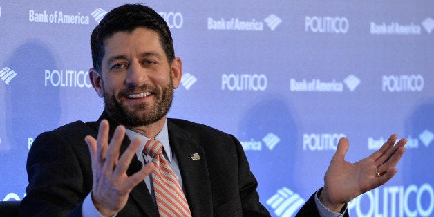 WASHINGTON D.C., Dec. 15, 2015-- U.S. House Speaker Paul Ryan reacts as he attends a breakfast event in Washington D.C., the United States, Dec. 15, 2015. U.S. House Speaker Paul Ryan said Tuesday that Congress needs to pass another short-term government funding measure to buy time for having a vote on the 1.15-trillion-U.S.-dollar government spending bill on Thursday. (Xinhua/Bao Dandan via Getty Images)