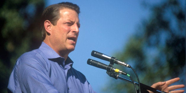 Vice President Al Gore campaigns for the Democratic presidential nomination at Lakewood Park in Sunnyvale, California (Photo by Visions of America/UIG via Getty Images)