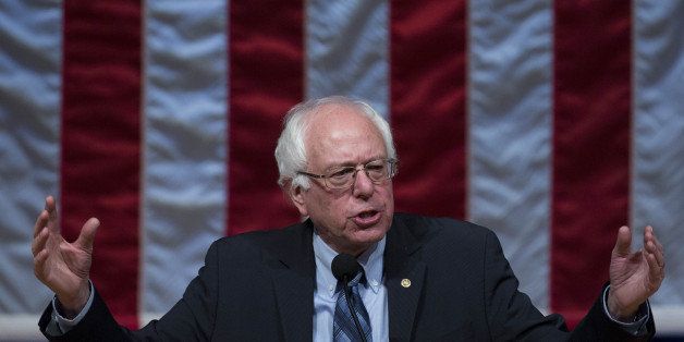 Senator Bernie Sanders, an independent from Vermont and 2016 Democratic presidential candidate, speaks during a town hall meeting at Timberlane Performing Arts Center in Plaistow, New Hampshire, U.S., on Sunday, Jan. 3, 2016. Sanders' presidential campaign on Saturday said it raised more than $33 million in final three months of 2015 with small contributions making up the majority of the donations. Photographer: Andrew Harrer/Bloomberg via Getty Images