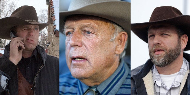 FILE - This is a combo of file photos showing the Bundy family from left to right, Ryan Bundy, Cliven Bundy and Ammon Bundy.
