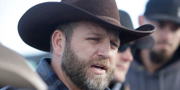 Ammon Bundy, one of the sons of Nevada rancher Cliven Bundy, speaks to reporters during a news conference at Malheur National