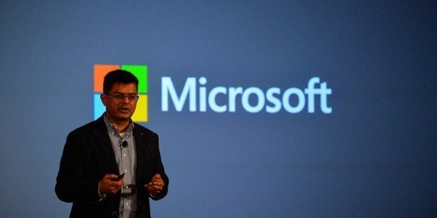The Director of Windows Business Group Vineet Durani speaks during the launch of the Microsoft Surface Pro 4 tablet in the In