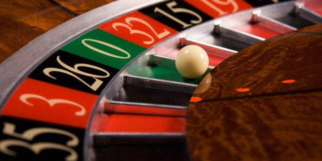 Close up of ball on roulette wheel