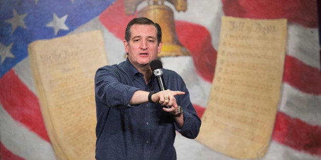 MYRTLE BEACH, SC - JANUARY 16: Republican presidential candidate Sen. Ted Cruz (R-TX) speaks to guests at the 2016 South Carolina Tea Party Coalition Convention on January 16, 2016 in Myrtle Beach, South Carolina. Along with Cruz, Republican presidential candidates Donald Trump and Mike Huckabee were scheduled to speak at the convention. (Photo by Scott Olson/Getty Images)