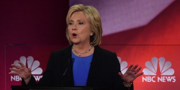 Democratic presidential candidate, former Secretary of State Hillary Clinton participates in the NBC News -YouTube Democratic Candidates Debate on January 17, 2016 at the Gaillard Center in Charleston, South Carolina. / AFP / TIMOTHY A. CLARY (Photo credit should read TIMOTHY A. CLARY/AFP/Getty Images)