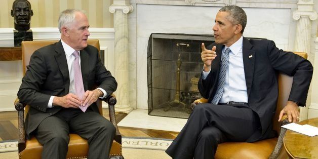 US President Barack Obama and Australia Prime Minister Malcolm Turnbull during a meeting in the Oval Office of the White House January 19, 2016 in Washington, DC. / AFP / Brendan Smialowski (Photo credit should read BRENDAN SMIALOWSKI/AFP/Getty Images)