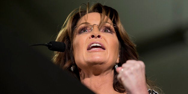 Former Alaska Gov. Sarah Palin speaks during a rally where she endorses Republican presidential candidate Donald Trump at the Iowa State University, Tuesday, Jan. 19, 2016, in Ames, Iowa. (AP Photo/Mary Altaffer)