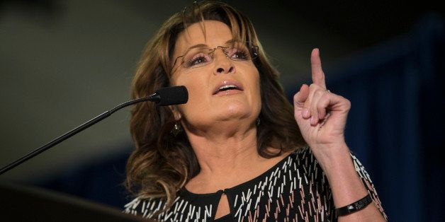 AMES, IA - JANUARY 19: Former Alaska Gov. Sarah Palin speaks at Hansen Agriculture Student Learning Center at Iowa State University on January 19, 2016 in Ames, IA. Palin endorsed Donald Trump's run for the Republican presidential nomination. (Photo by Aaron P. Bernstein/Getty Images)